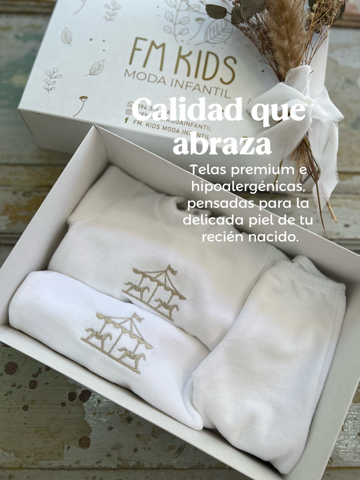 Ajuar FM Kids presentado en su caja