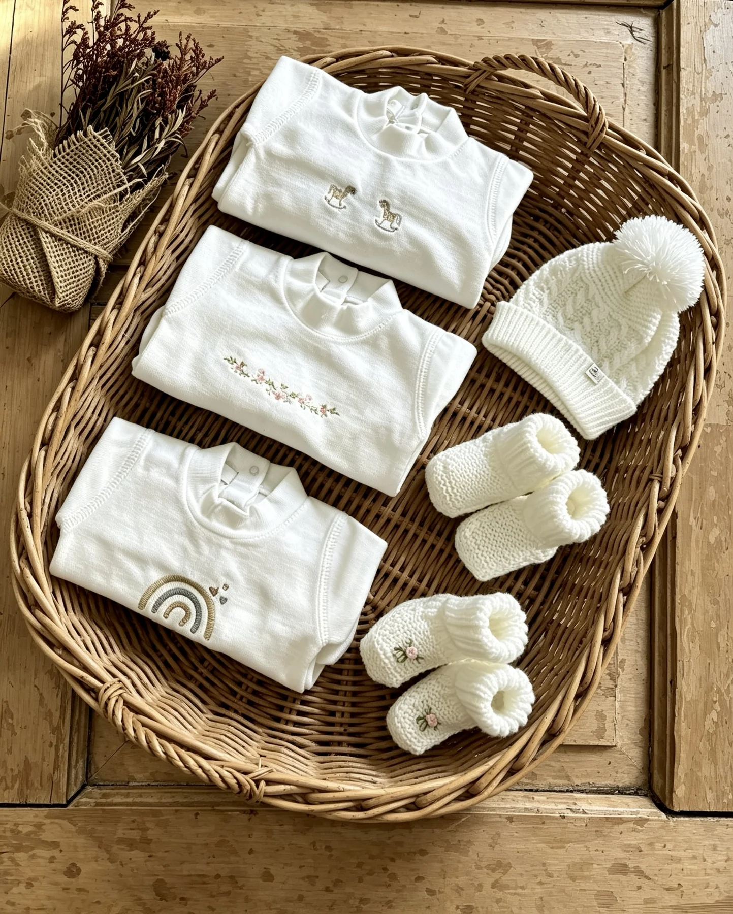 Pañaleros blancos de piel de durazno con distintos diseños bordados