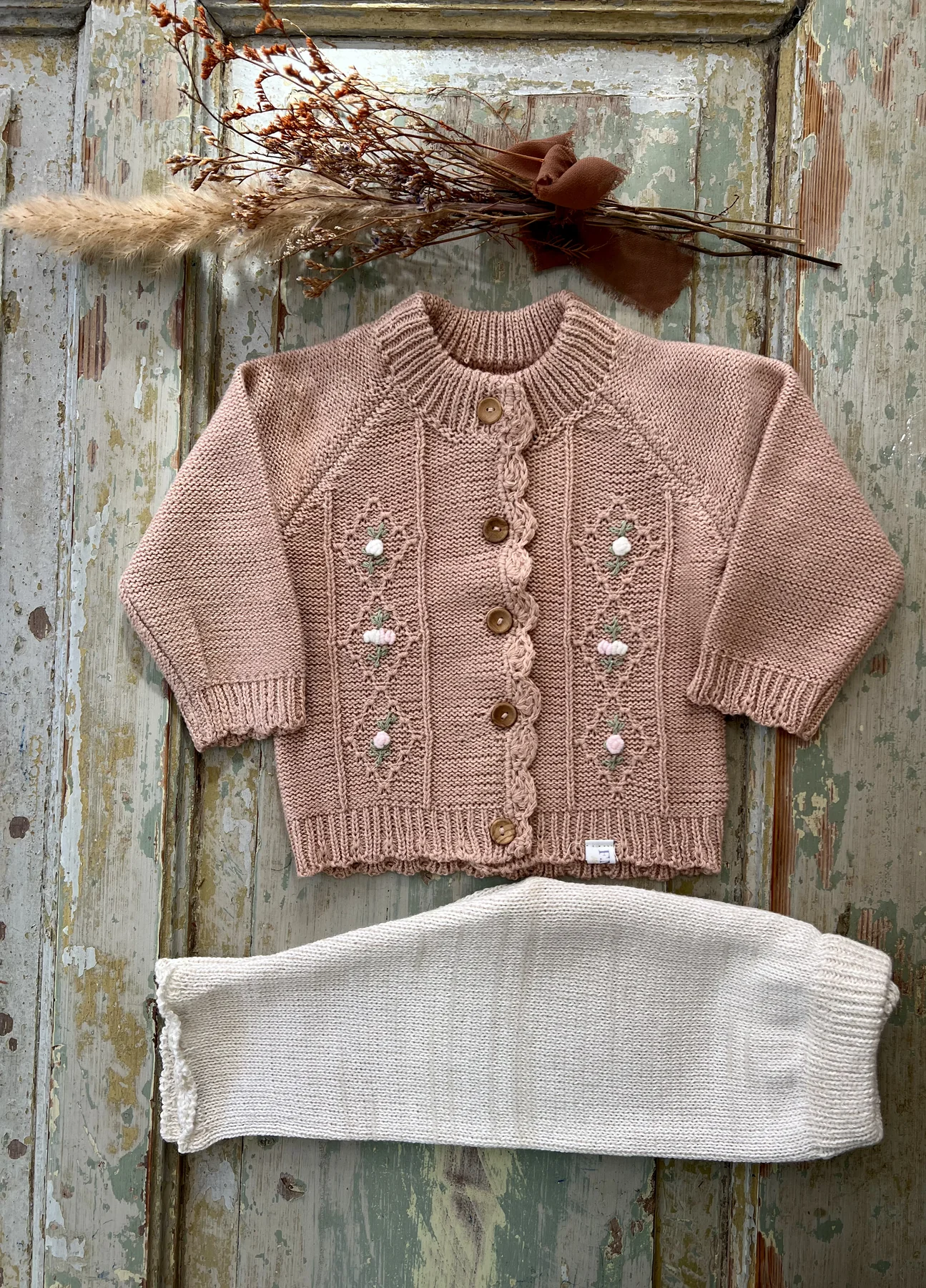 Conjunto Garden tejido de hilo en rosa viejo
